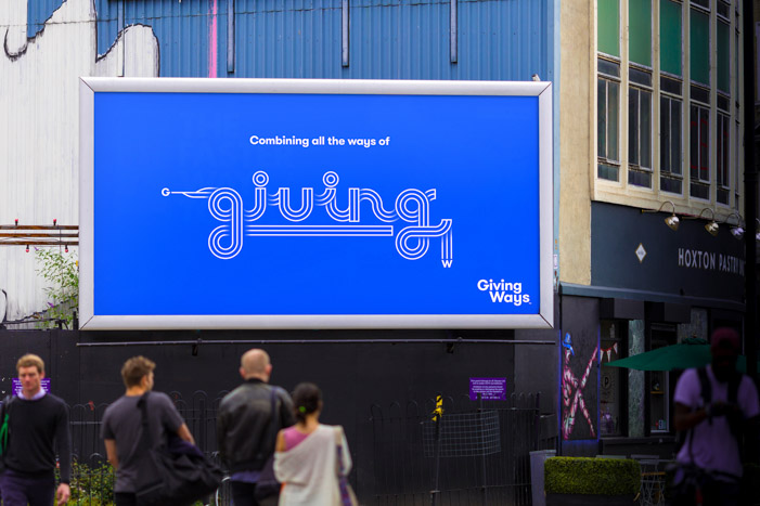 Billboard graphics created for the branding programme of the charity fundraising website, GivingWays.