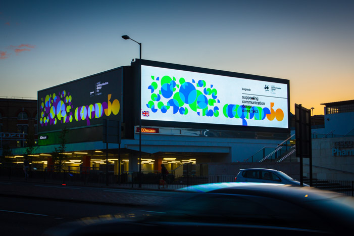 Digital and printed billboards designed for Icograda's Communication Design Day takeover on Cromwell Road, London.