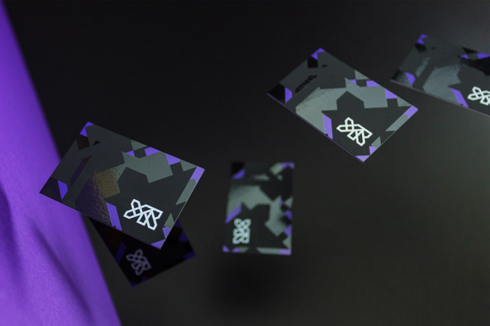 Screen printed business cards with spot UV finished designed for fashion customisation brand YR Store.